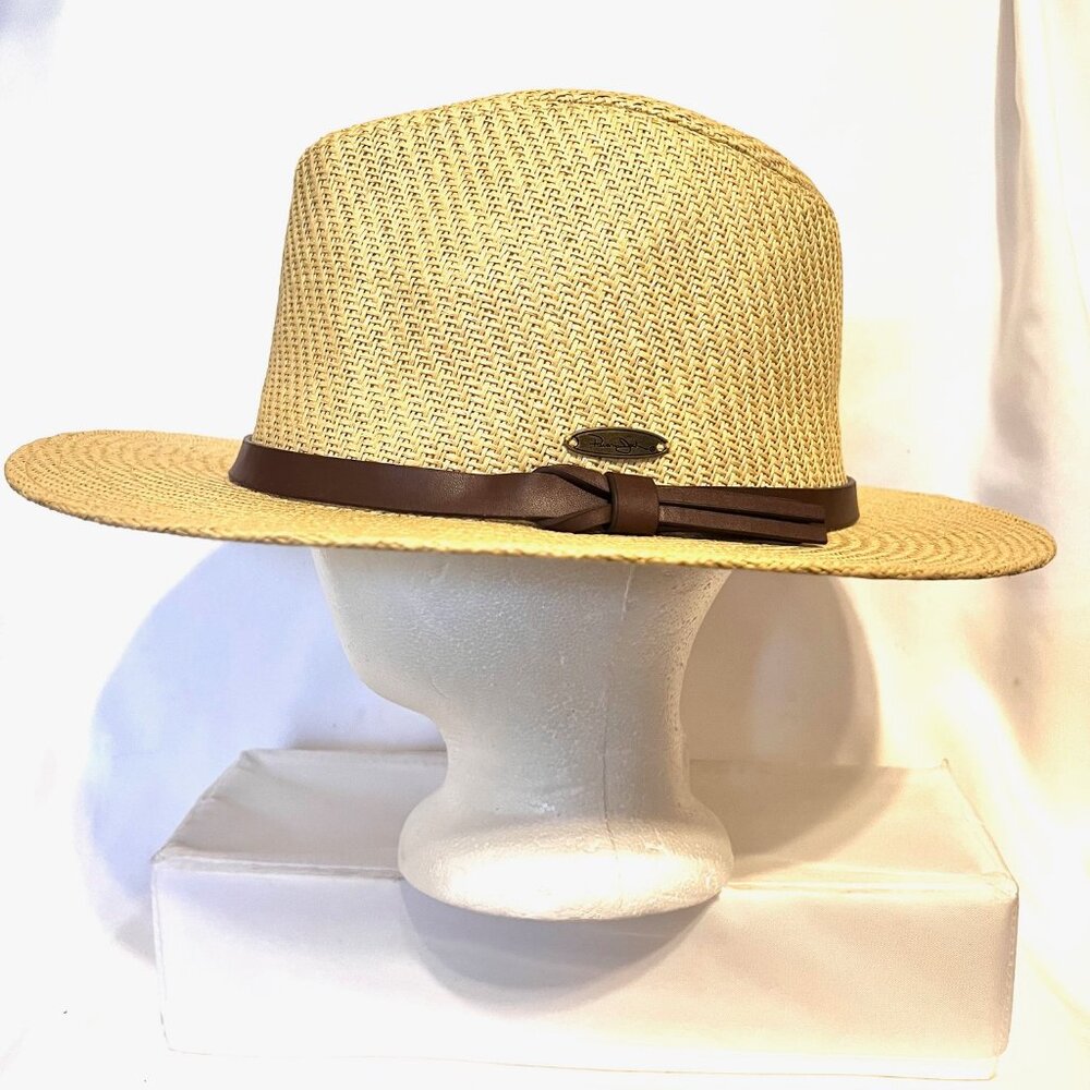 Panama Jack Original Tan Straw Natural Hat-Brown Band-12 1/2' dia.-Inside 6 1/2 - Picture 5 of 15